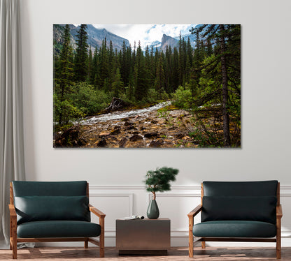 Mountain River Flowing in the Coniferous Forest Canada Canvas Print-Canvas Print-CetArt-1 Panel-24x16 inches-CetArt