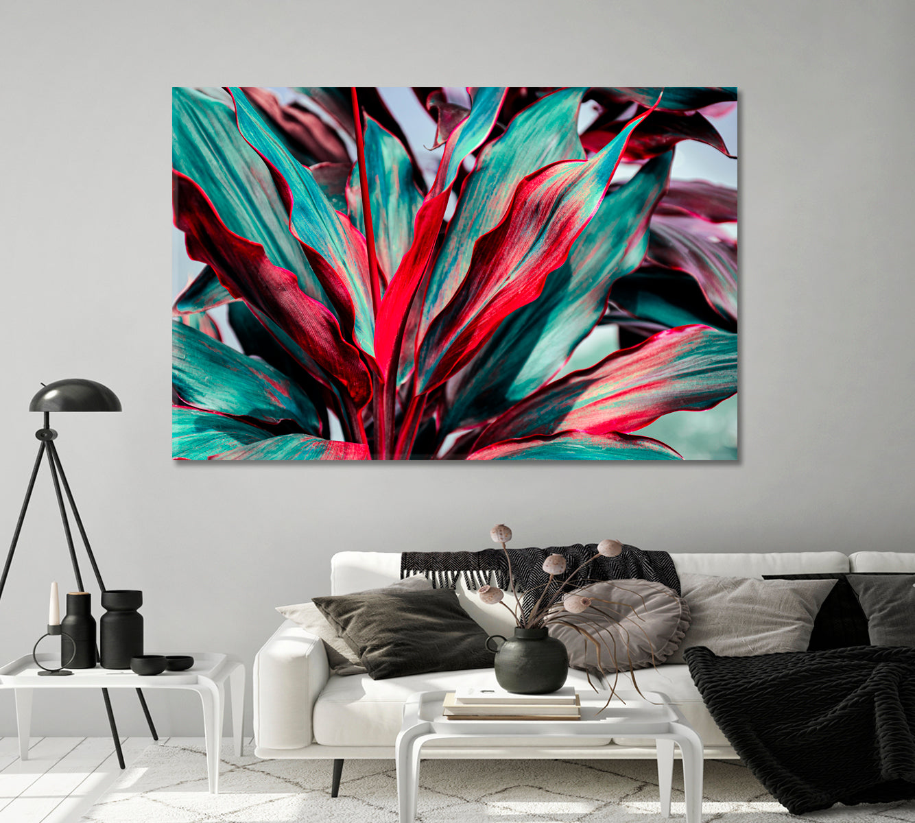 Red And Green Tropical Leaves Canvas Print-Canvas Print-CetArt-1 Panel-24x16 inches-CetArt