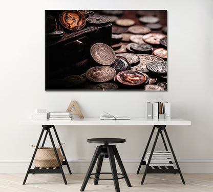 Old Coins in Chest Canvas Print-Canvas Print-CetArt-1 Panel-24x16 inches-CetArt