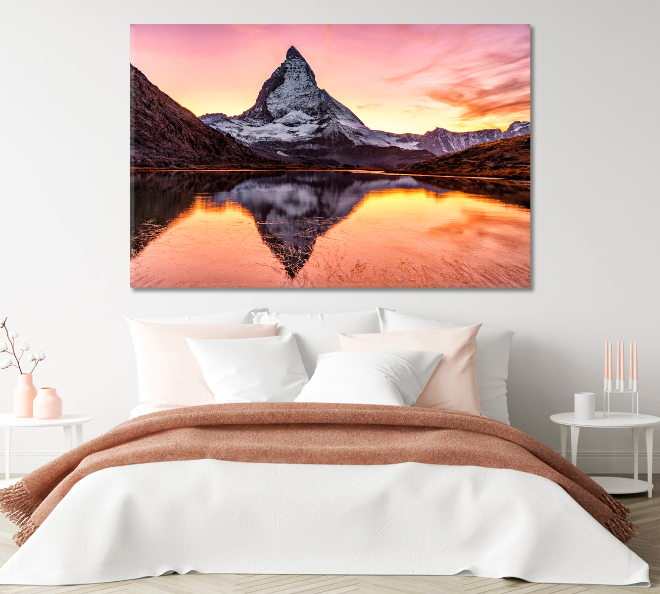 Matterhorn Mountain Peak Reflected in Riffelsee Lake Switzerland Canvas Print-Canvas Print-CetArt-1 Panel-24x16 inches-CetArt