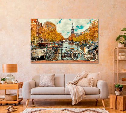 Netherlands Cityscape with Amstel River View Canvas Print-Canvas Print-CetArt-1 Panel-24x16 inches-CetArt