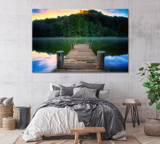 Wooden Pier on River in Pang Ung Park Thailand Canvas Print-Canvas Print-CetArt-1 Panel-24x16 inches-CetArt