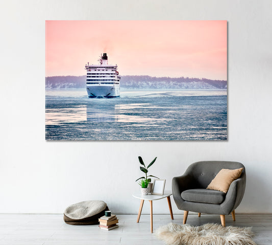 Big White Cruise Liner Ship in the Fjord of Norway Canvas Print-Canvas Print-CetArt-1 Panel-24x16 inches-CetArt