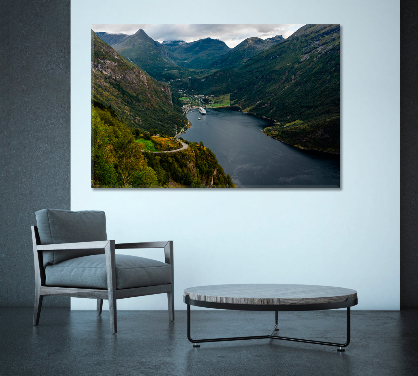 Cruise Liner In Geiranger Fjord Norway Canvas Print-Canvas Print-CetArt-1 Panel-24x16 inches-CetArt