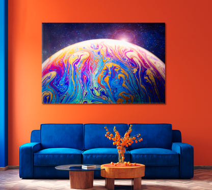 Abstract Multicolor Psychedelic Planet with Starry Sky Canvas Print-Canvas Print-CetArt-1 Panel-24x16 inches-CetArt