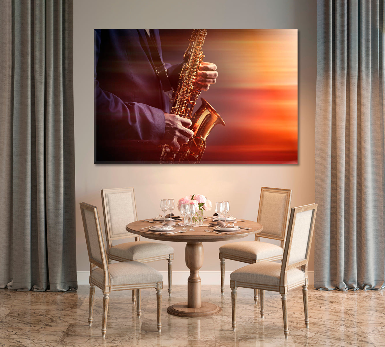 African American Jazz Musician Playing Saxophone Canvas Print-Canvas Print-CetArt-1 Panel-24x16 inches-CetArt