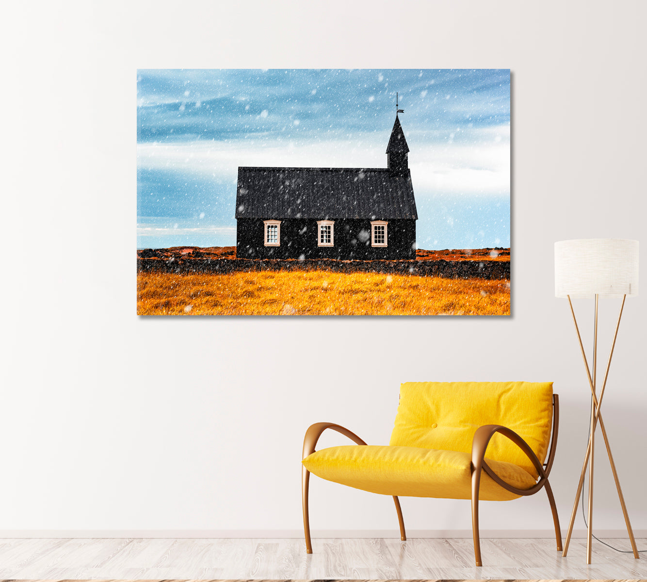 Black Church of Budir Iceland Winter Landscape Canvas Print-Canvas Print-CetArt-1 Panel-24x16 inches-CetArt
