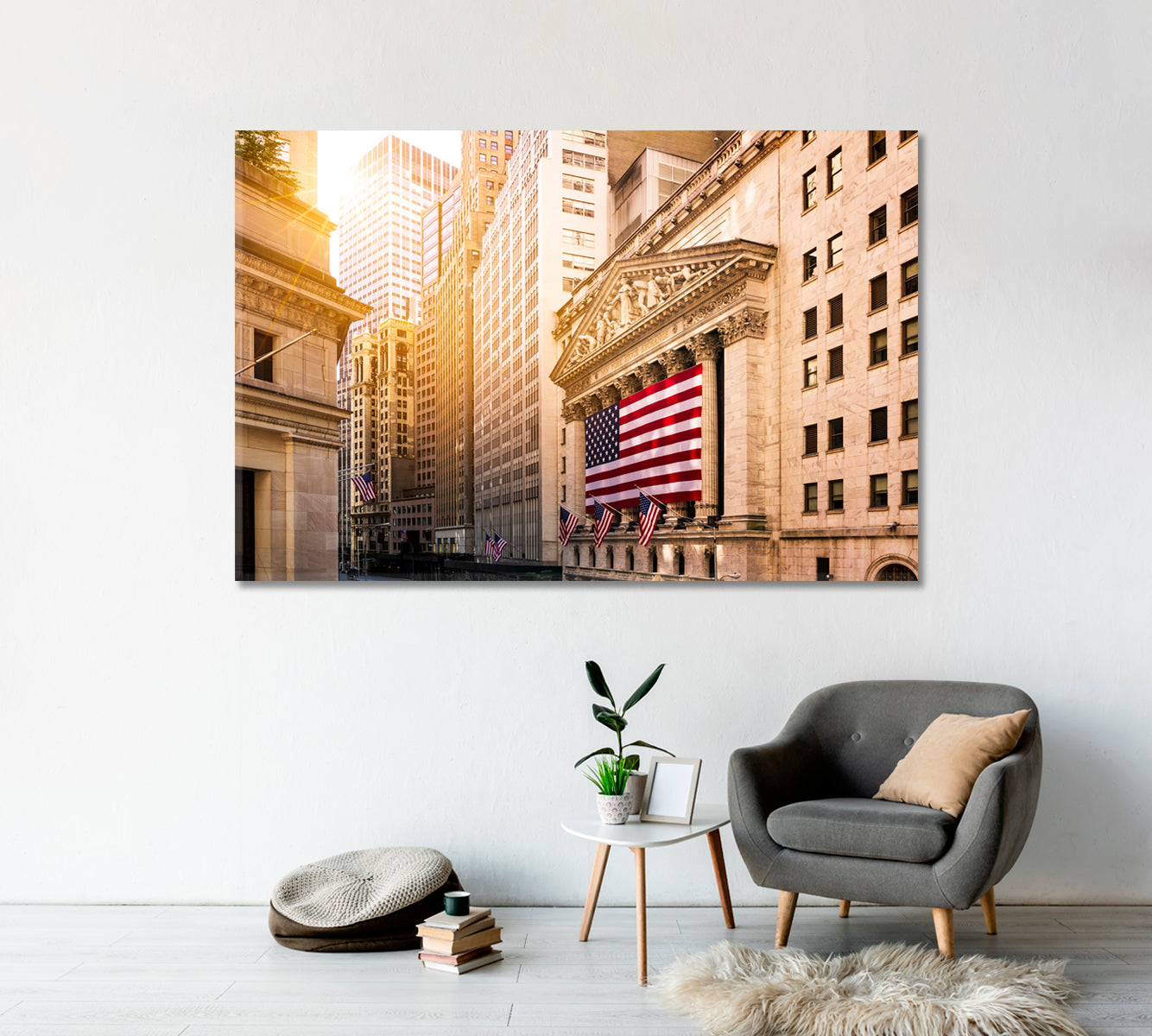 New York Stock Exchange with Flag USA Canvas Print-Canvas Print-CetArt-1 Panel-24x16 inches-CetArt