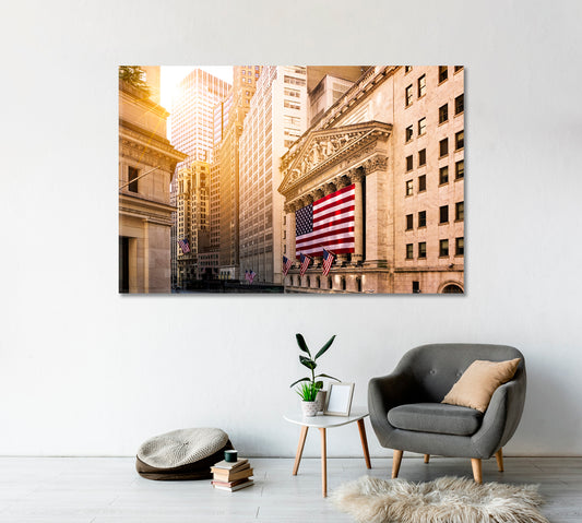 New York Stock Exchange with Flag USA Canvas Print-Canvas Print-CetArt-1 Panel-24x16 inches-CetArt