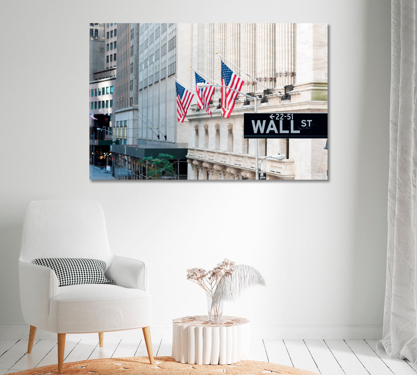 Wall Street Sign with American Flags Canvas Print-Canvas Print-CetArt-1 Panel-24x16 inches-CetArt