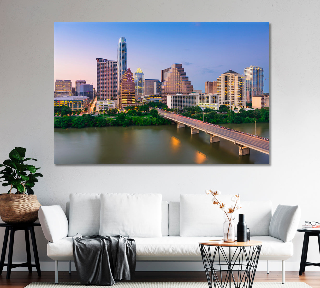 Austin Texas USA Downtown Skyline on Colorado River Canvas Print-Canvas Print-CetArt-1 Panel-24x16 inches-CetArt