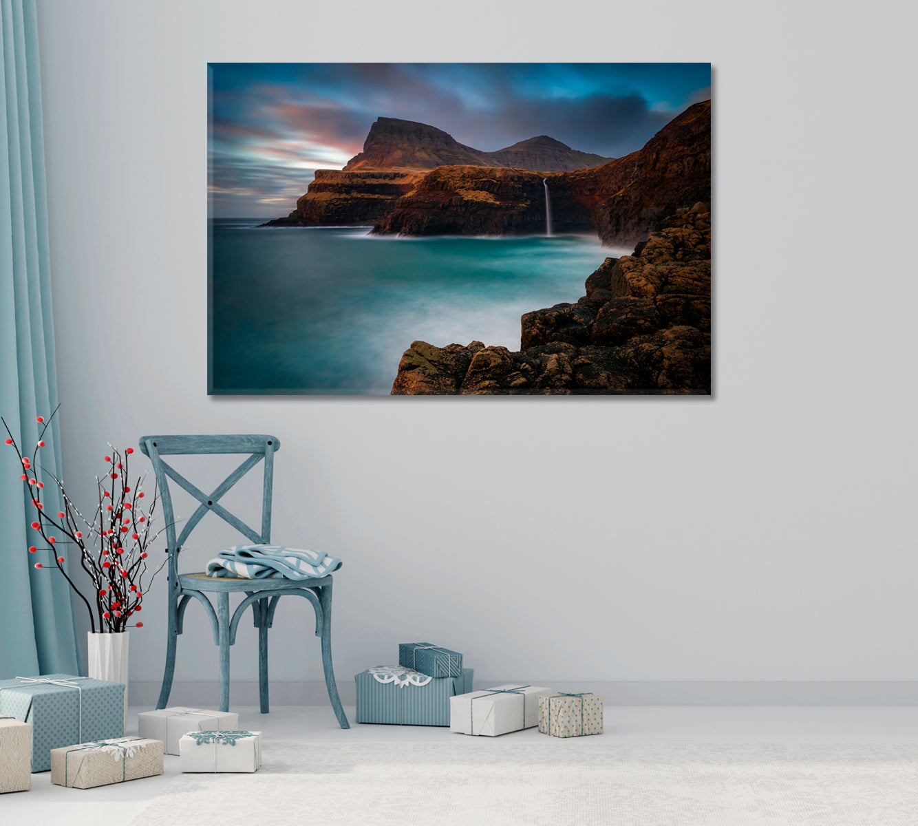 Mulafossur Waterfall on Vagar Island Faroe Islands Canvas Print-Canvas Print-CetArt-1 Panel-24x16 inches-CetArt