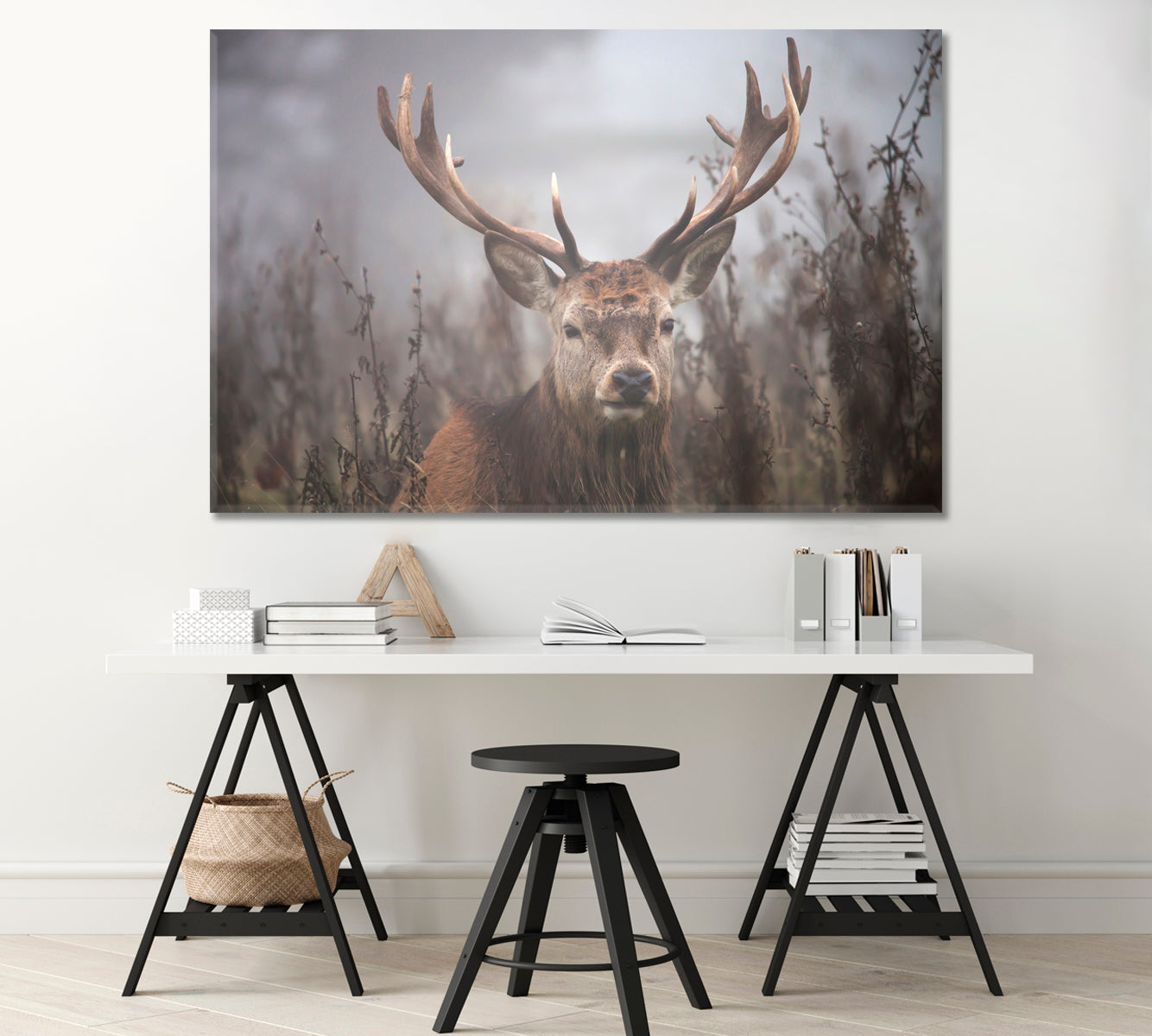 Deer in the Fog Wildlife Canvas Print-Canvas Print-CetArt-1 Panel-24x16 inches-CetArt