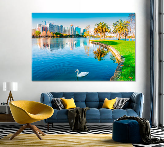 White Swans in Lake Eola Orlando USA Canvas Print-Canvas Print-CetArt-1 Panel-24x16 inches-CetArt