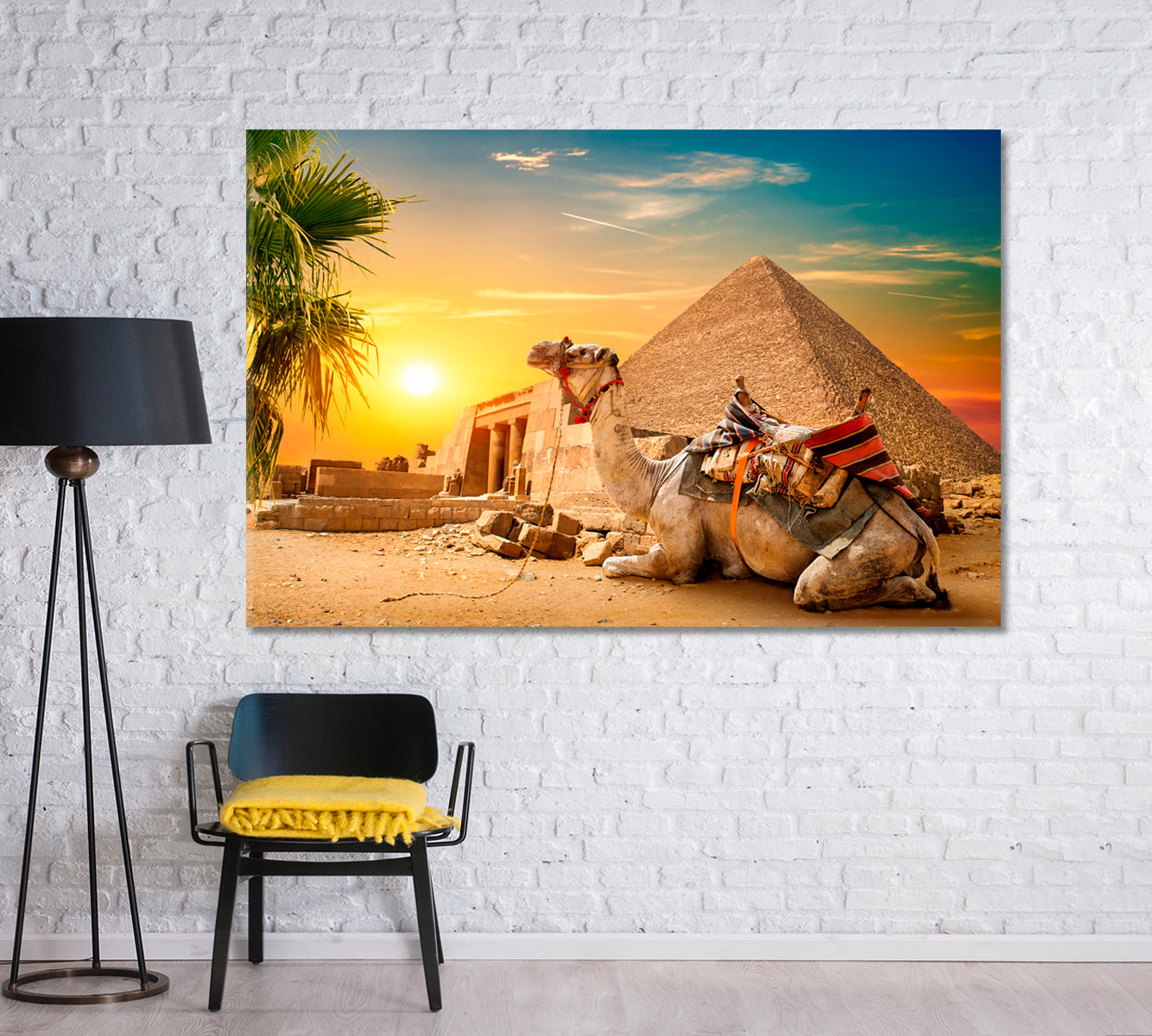 Camel Lies near Egyptian Pyramid Canvas Print-Canvas Print-CetArt-1 Panel-24x16 inches-CetArt