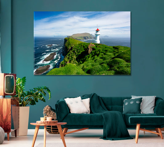 Beautiful Lighthouse on Mykines Island Faroe Islands North Atlantic Ocean Canvas Print-Canvas Print-CetArt-1 Panel-24x16 inches-CetArt