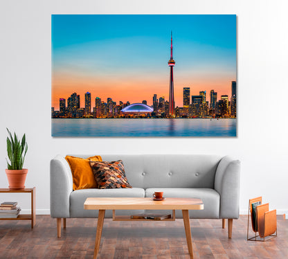 Skyline Toronto over Ontario Lake at Twilight Canvas Print-Canvas Print-CetArt-1 Panel-24x16 inches-CetArt
