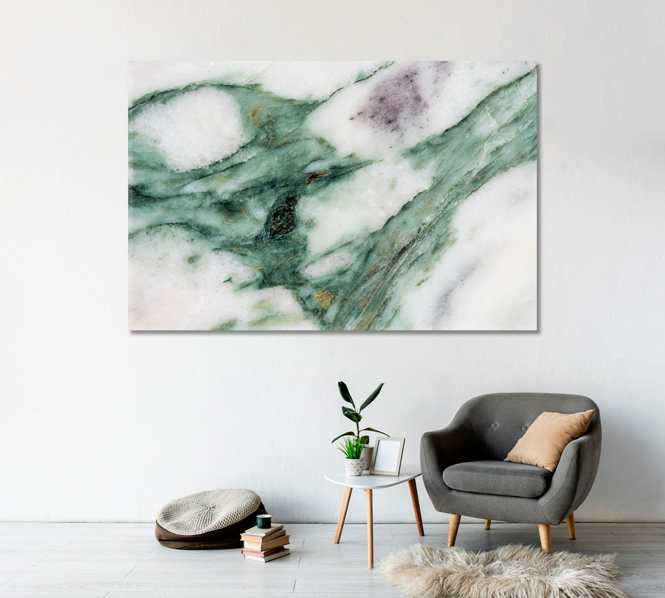 Deep Green Veins on White Marble Canvas Print-Canvas Print-CetArt-1 Panel-24x16 inches-CetArt