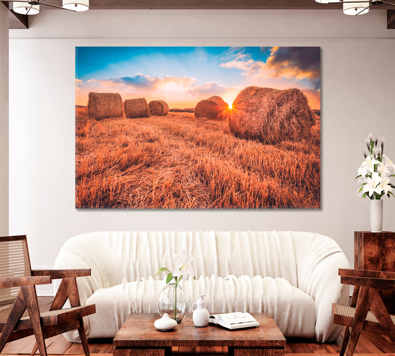 Hay Bales in Field Canvas Print-Canvas Print-CetArt-1 Panel-24x16 inches-CetArt