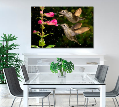 Hummingbird With Flowers Canvas Print-Canvas Print-CetArt-1 Panel-24x16 inches-CetArt