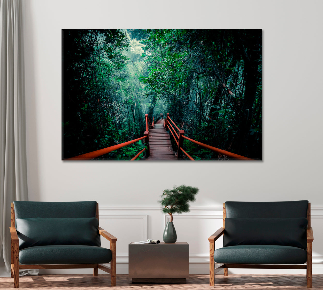 Wooden Bridge in Mystical Foggy Forest Canvas Print-Canvas Print-CetArt-1 Panel-24x16 inches-CetArt