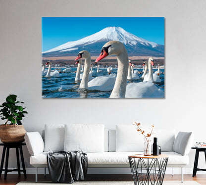 Mount Fuji with Swans at Lake Yamanaka Japan Canvas Print-Canvas Print-CetArt-1 Panel-24x16 inches-CetArt