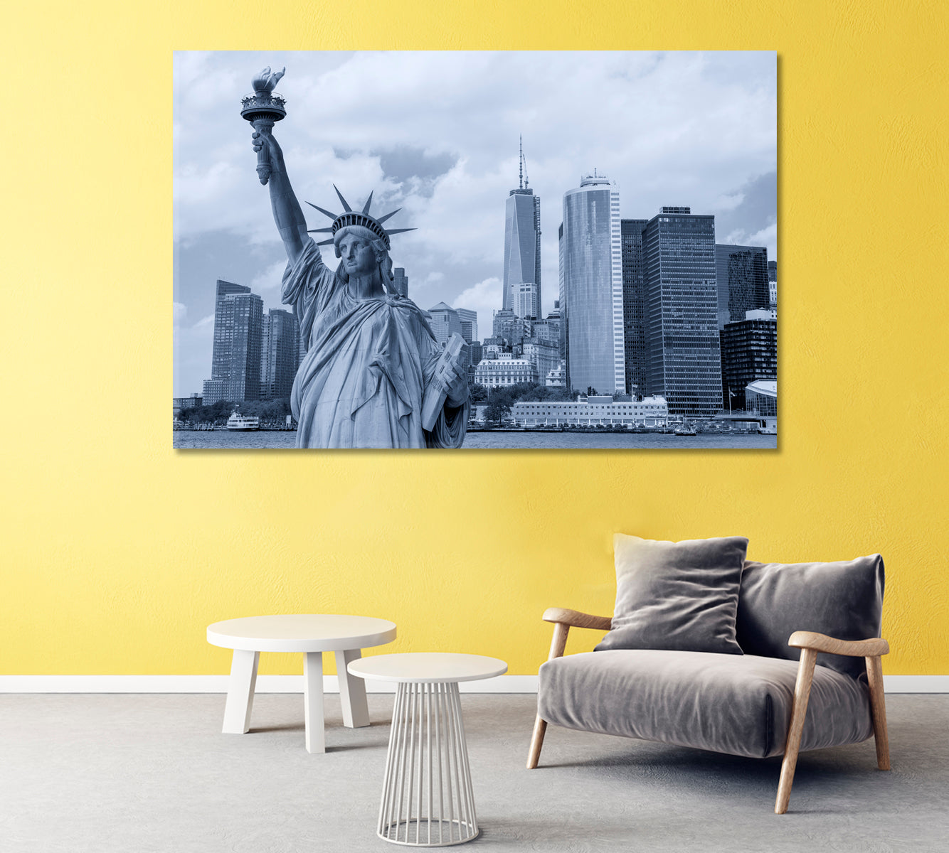 Statue of Liberty Overlooking Manhattan Canvas Print-Canvas Print-CetArt-1 Panel-24x16 inches-CetArt