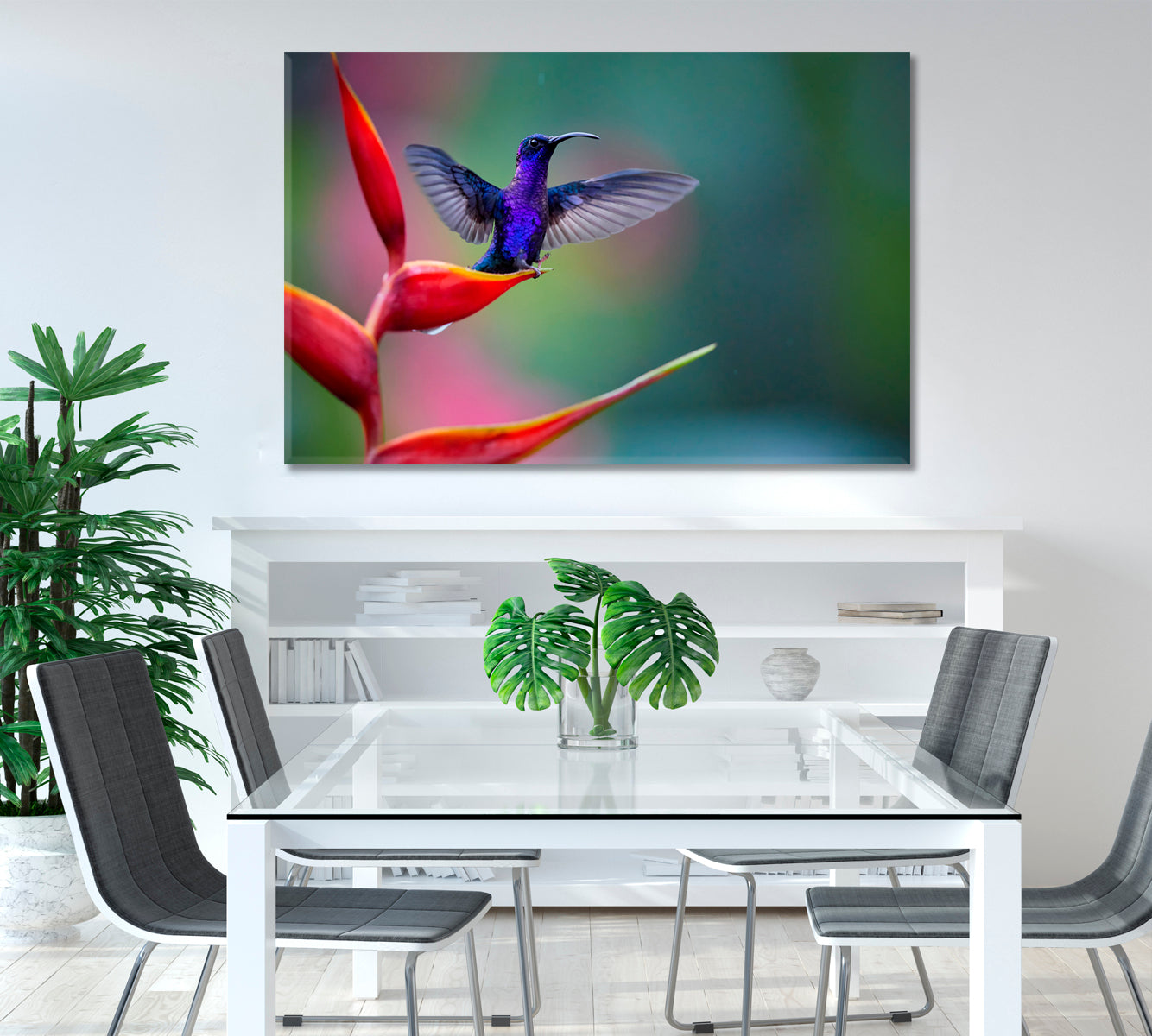 Hummingbird on Red Heliconia Flower Costa Rica Canvas Print-Canvas Print-CetArt-1 Panel-24x16 inches-CetArt