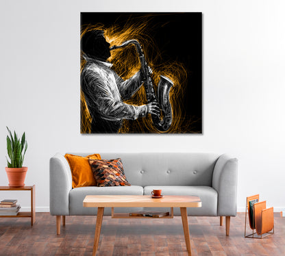 Abstract Jazz Saxophone Player Canvas Print-Canvas Print-CetArt-1 panel-12x12 inches-CetArt