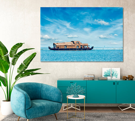 Houseboat in Vembanad Lake India Canvas Print-Canvas Print-CetArt-1 Panel-24x16 inches-CetArt