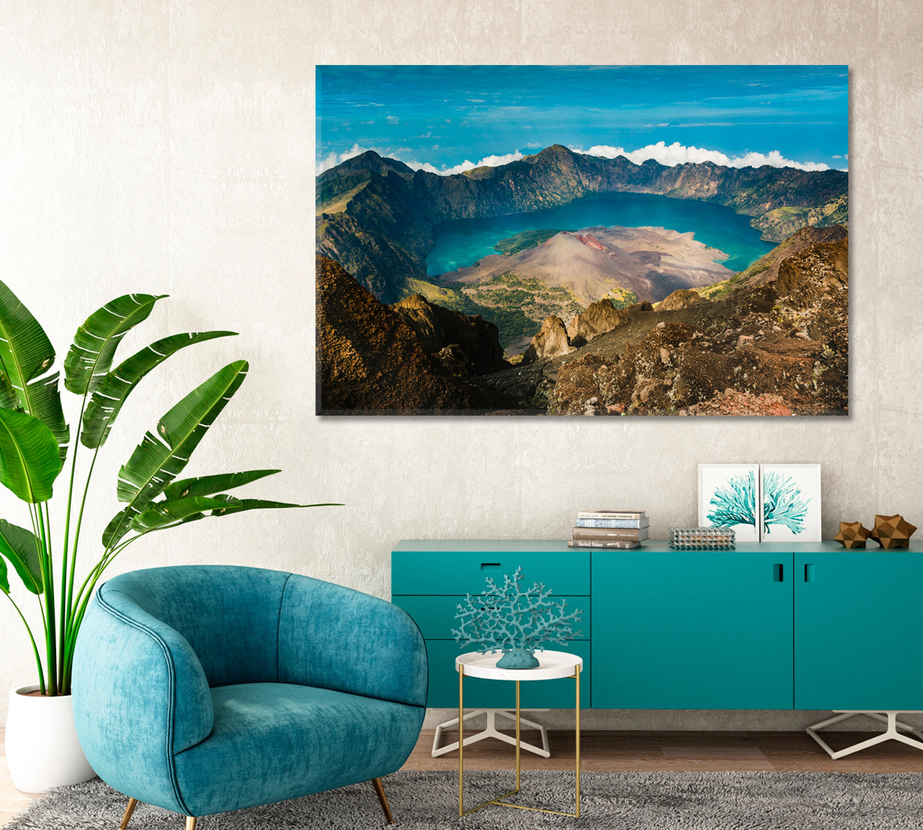 Mount Rinjani Gunung Rinjani Volcanic Mountain with Crater Lake Canvas Print-Canvas Print-CetArt-1 Panel-24x16 inches-CetArt