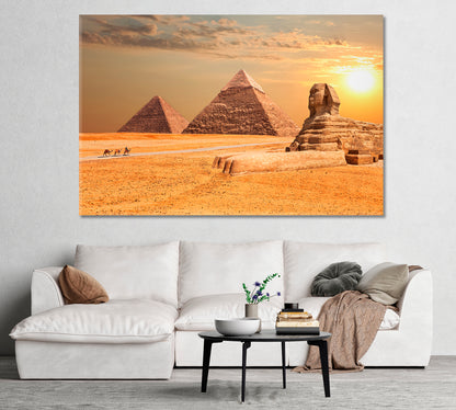 Sphinx and Pyramids at Sunset Giza Egypt Canvas Print-Canvas Print-CetArt-1 Panel-24x16 inches-CetArt