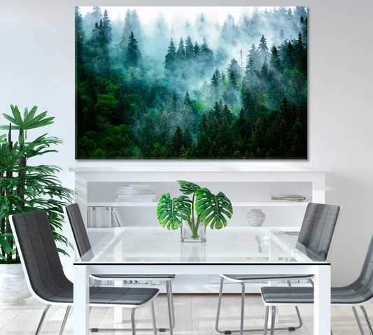 Foggy Mystical Spruce Forest Canvas Print-Canvas Print-CetArt-1 Panel-24x16 inches-CetArt