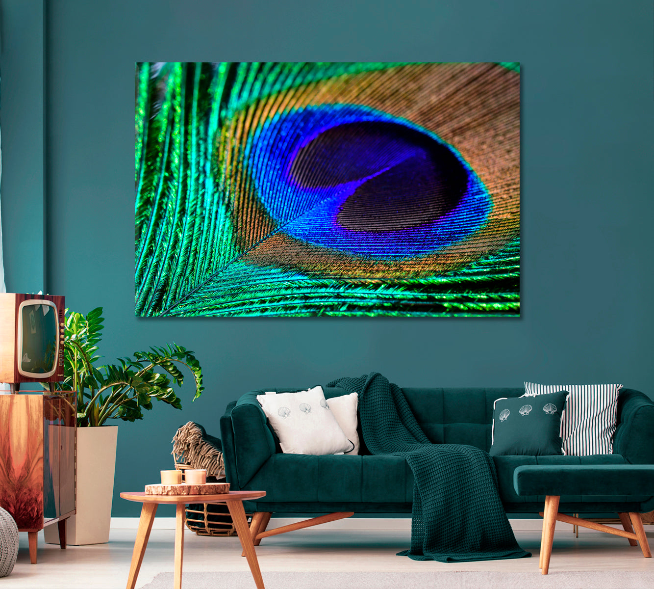 Colorful Peacock Feather Canvas Print-Canvas Print-CetArt-1 Panel-24x16 inches-CetArt