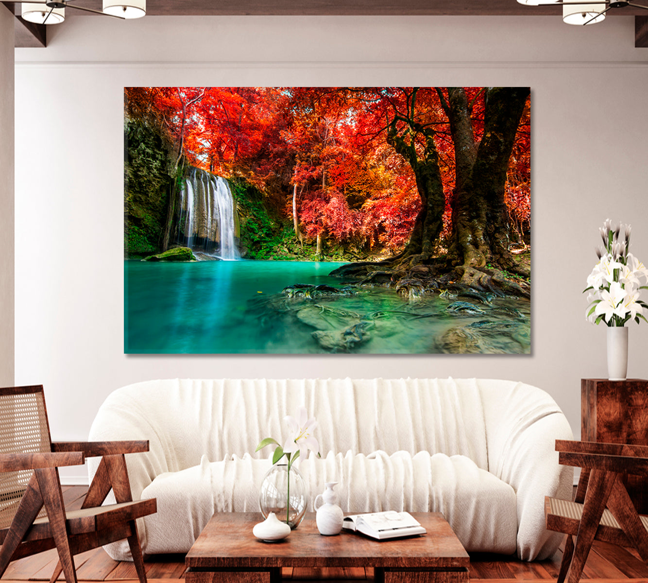 Waterfall in Autumn Park Erawan Thailand Canvas Print-Canvas Print-CetArt-1 Panel-24x16 inches-CetArt