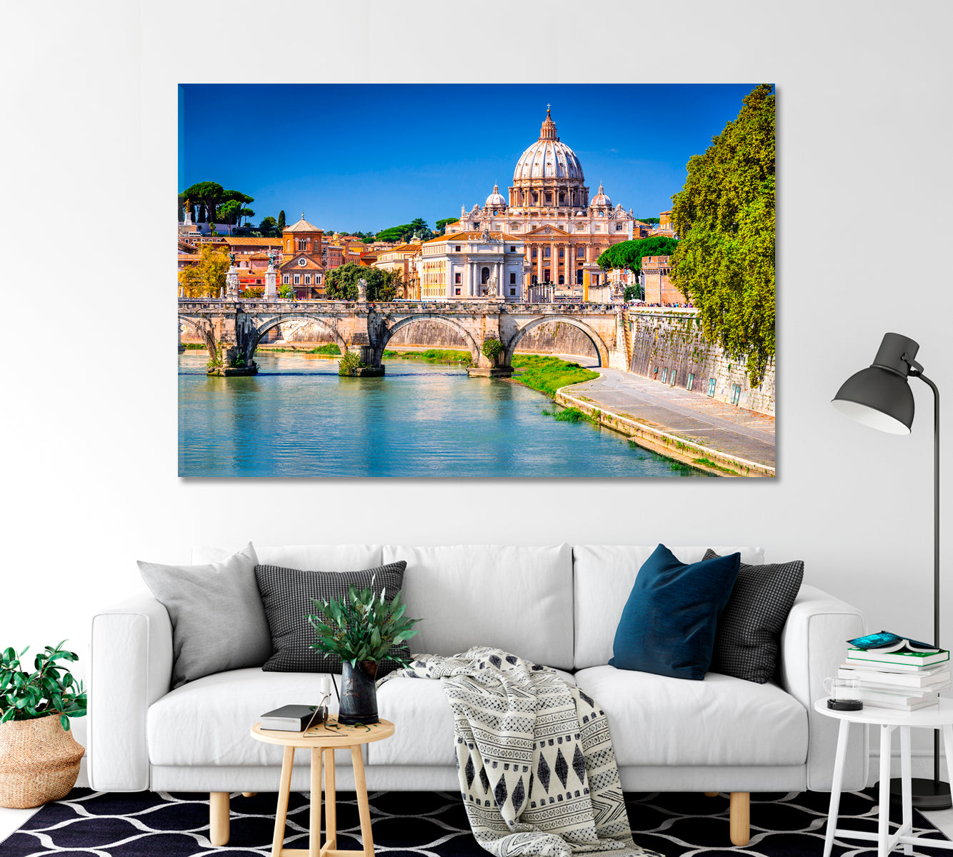 Sant Angelo Bridge and St Peter's Basilica Rome Italy Canvas Print-Canvas Print-CetArt-1 Panel-24x16 inches-CetArt
