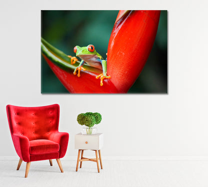 Little Tropical Frog on Heliconia Flower Canvas Print-Canvas Print-CetArt-1 Panel-24x16 inches-CetArt