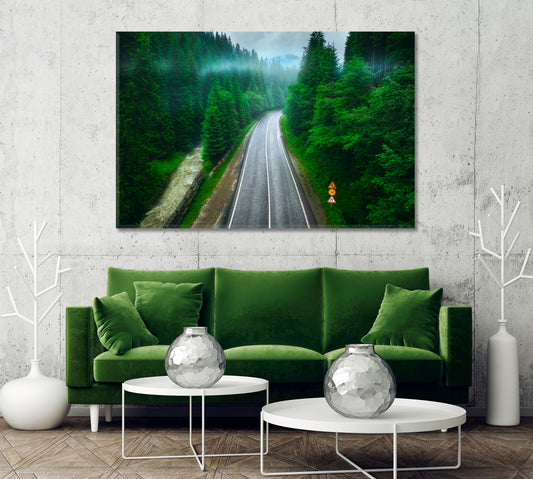 Road in Lovely Green Forest Carpathian Mountains Canvas Print-Canvas Print-CetArt-1 Panel-24x16 inches-CetArt