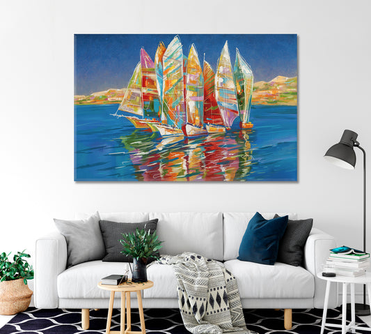 Colorful Sailing Boats in Sea Canvas Print-Canvas Print-CetArt-1 Panel-24x16 inches-CetArt