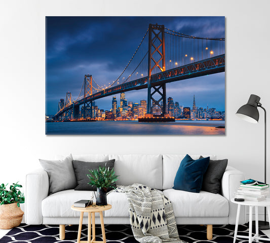 Downtown San Francisco with Oakland Bridge USA Canvas Print-Canvas Print-CetArt-1 Panel-24x16 inches-CetArt