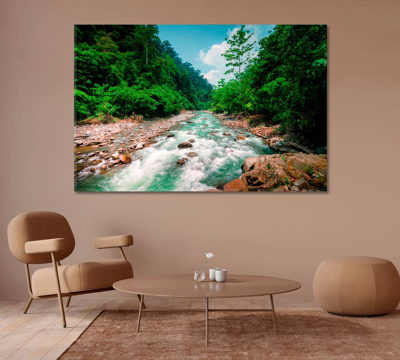 Magical Scenery of Rainforest and River with Rocks Canvas Print-Canvas Print-CetArt-1 Panel-24x16 inches-CetArt