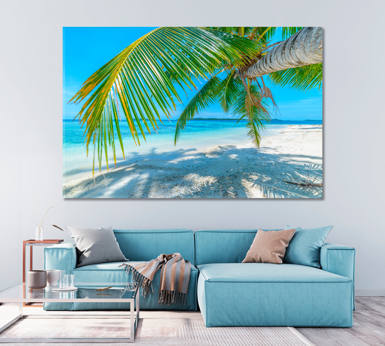 White Sandy Beach with Coconut Tree Canvas Print-Canvas Print-CetArt-1 Panel-24x16 inches-CetArt