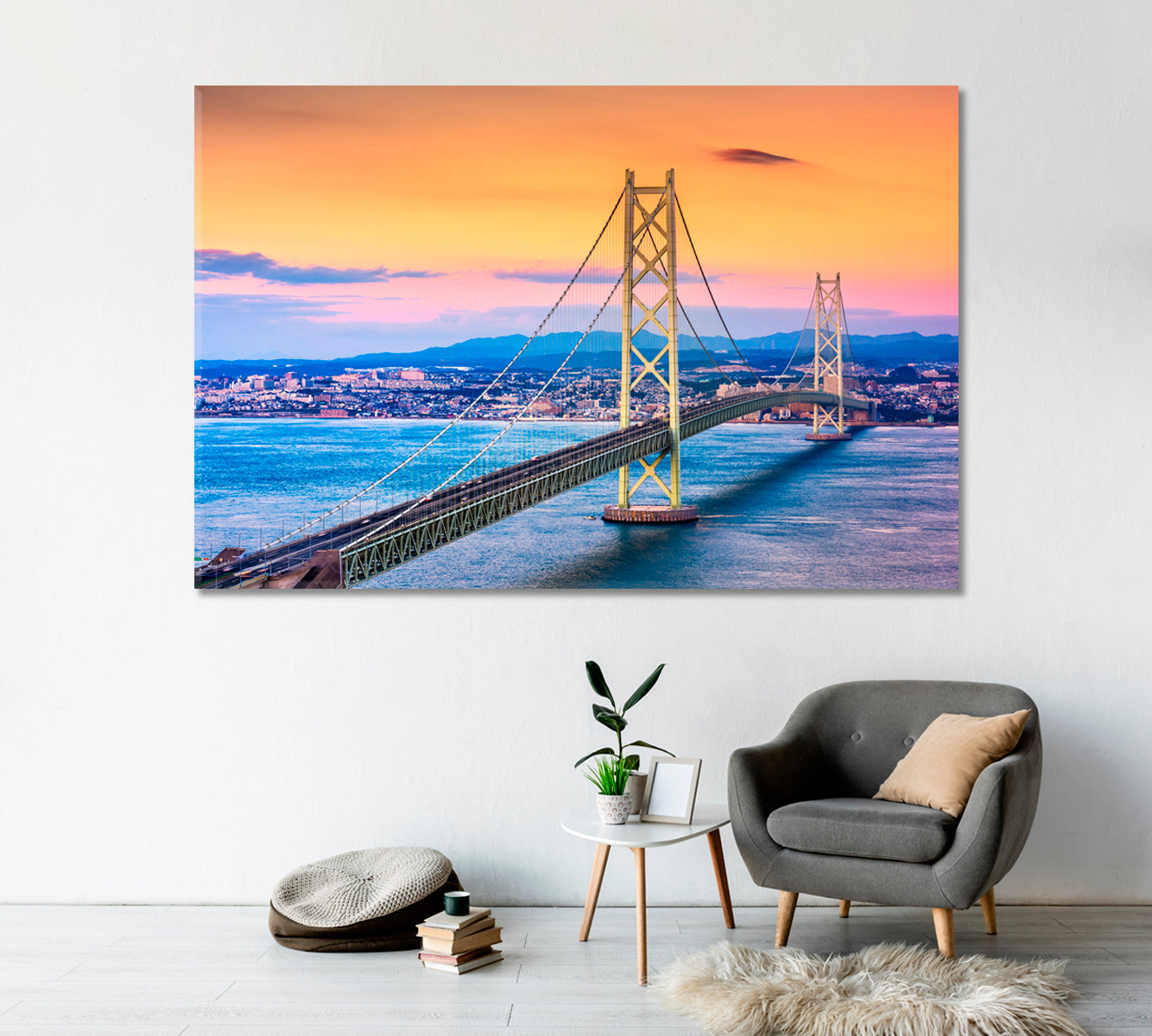 Akashi Kaikyo Bridge at Dusk Japan Canvas Print-Canvas Print-CetArt-1 Panel-24x16 inches-CetArt