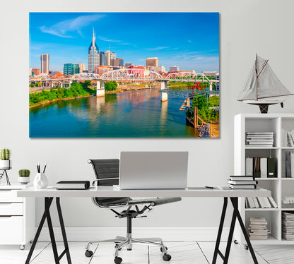 Nashville City on the Cumberland River USA Canvas Print-Canvas Print-CetArt-1 Panel-24x16 inches-CetArt