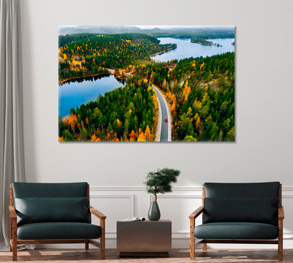 Autumn Forest with Blue Lake Finland Canvas Print-Canvas Print-CetArt-1 Panel-24x16 inches-CetArt