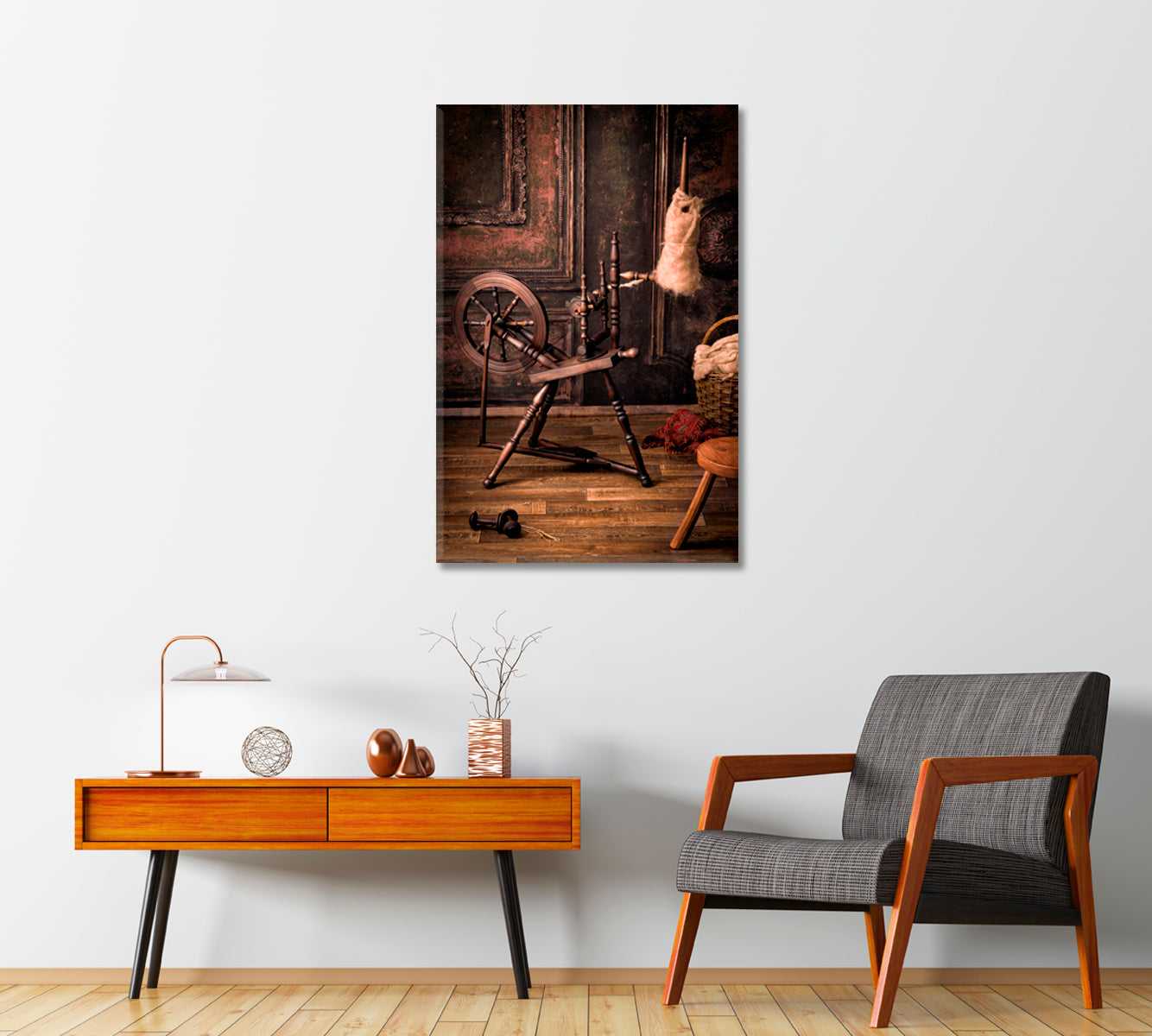 Authentic Old Spinning Wheel Canvas Print-Canvas Print-CetArt-1 panel-16x24 inches-CetArt