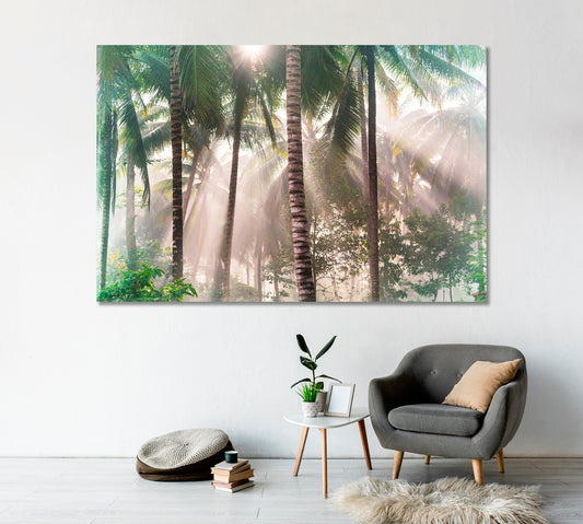 Tropical Palm Tree Forest with Sunbeams Canvas Print-Canvas Print-CetArt-1 Panel-24x16 inches-CetArt