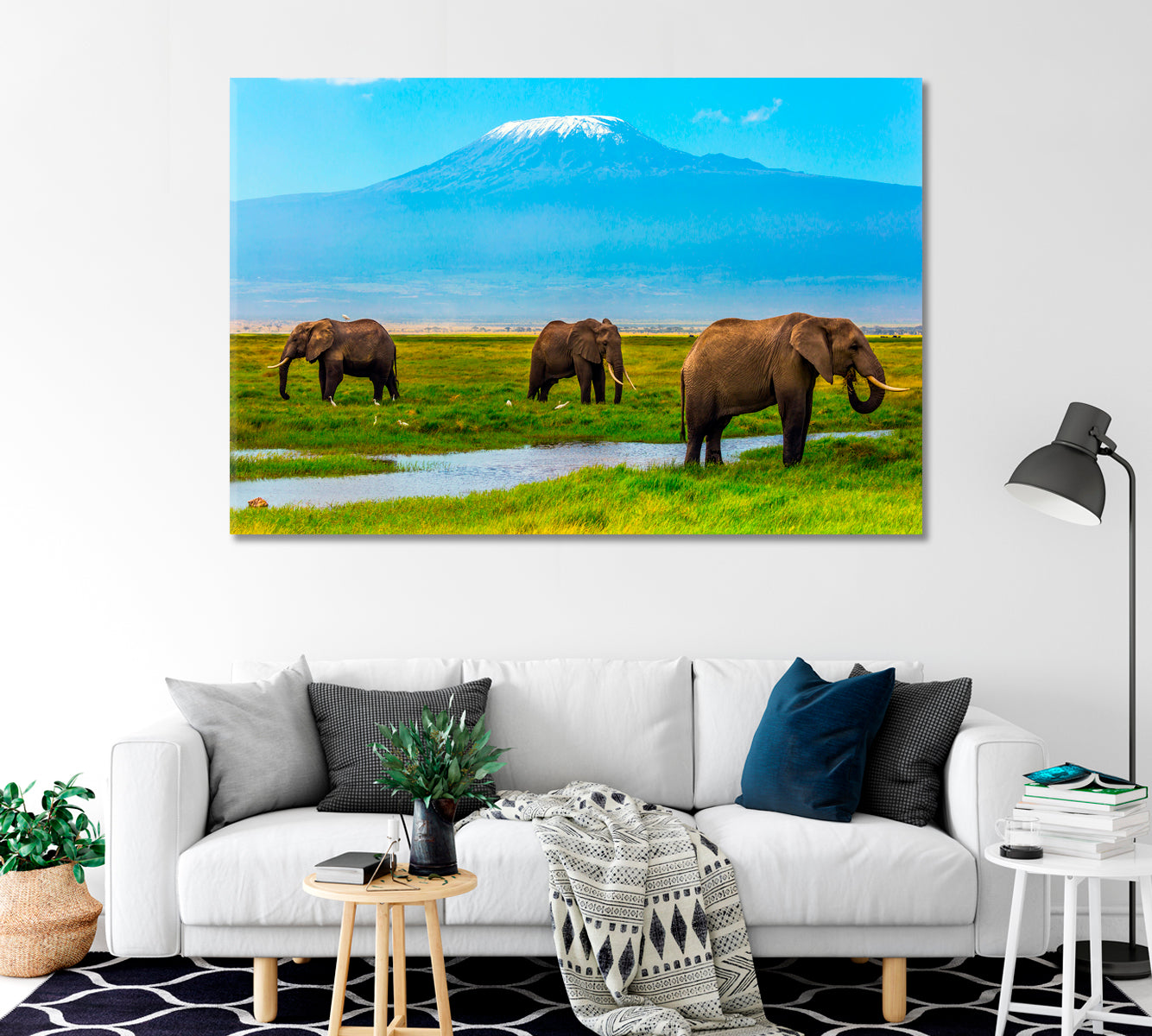 African Elephants at Mount Kilimanjaro Amboseli Reserve Kenya Canvas Print-Canvas Print-CetArt-1 Panel-24x16 inches-CetArt