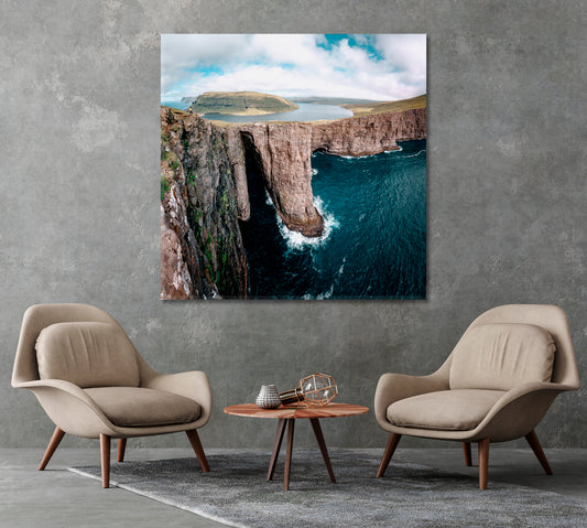 Sorvagsvatn Lake above Ocean Faroe Islands Canvas Print-Canvas Print-CetArt-1 panel-12x12 inches-CetArt