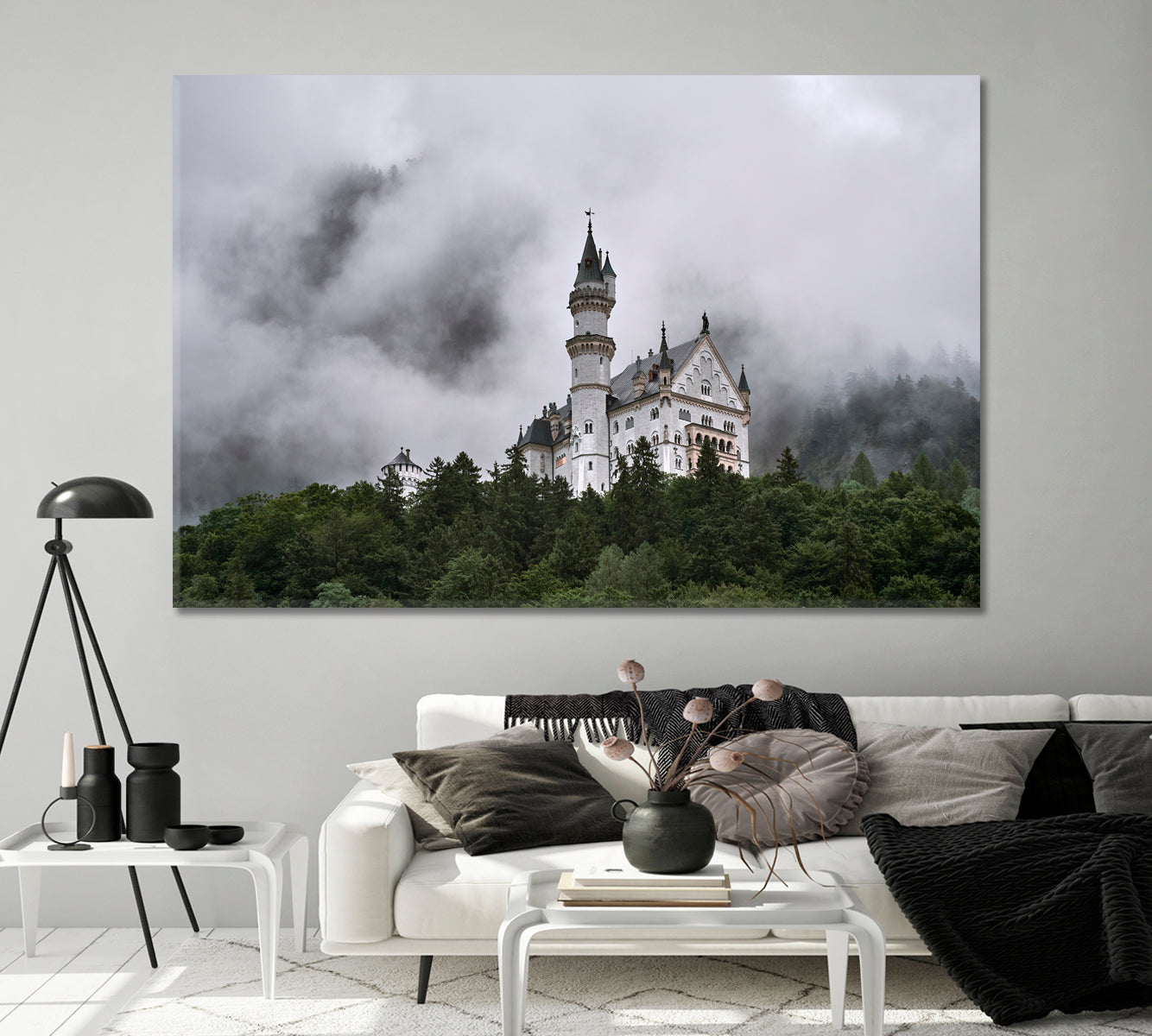 Neuschwanstein Castle on Foggy Day Canvas Print-Canvas Print-CetArt-1 Panel-24x16 inches-CetArt